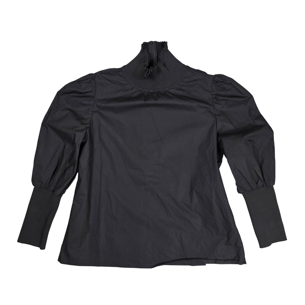 F Studio Ruffle Mock Neck Puff Long Sleeve Blouse Womens S Black NEW Gothic Chic